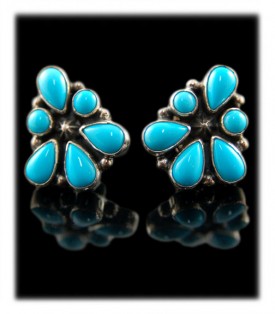 Navajo Turquoise Cluster Earrings - Post or Clips
