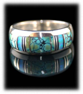 Inlay silver band ring